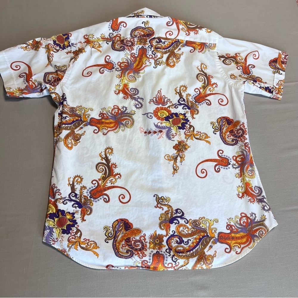 Neiman Marcus Men’s Paisley Print Button-Down Shirt | Medium | Short Sleeve - Picture 12 of 14